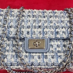 Karl Lagerfeld Blue and Cream Tweed Chain Bag